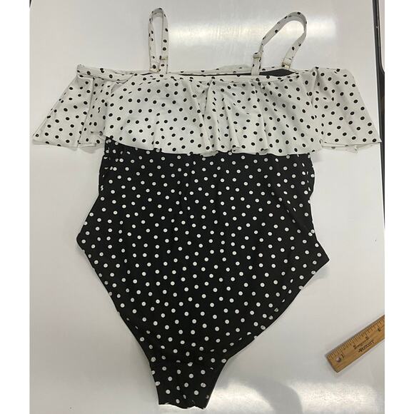 New Look Swim Suit Women's 1Pc UK18 Black White Polka Dot Bra Convertible Top - Picture 3 of 8
